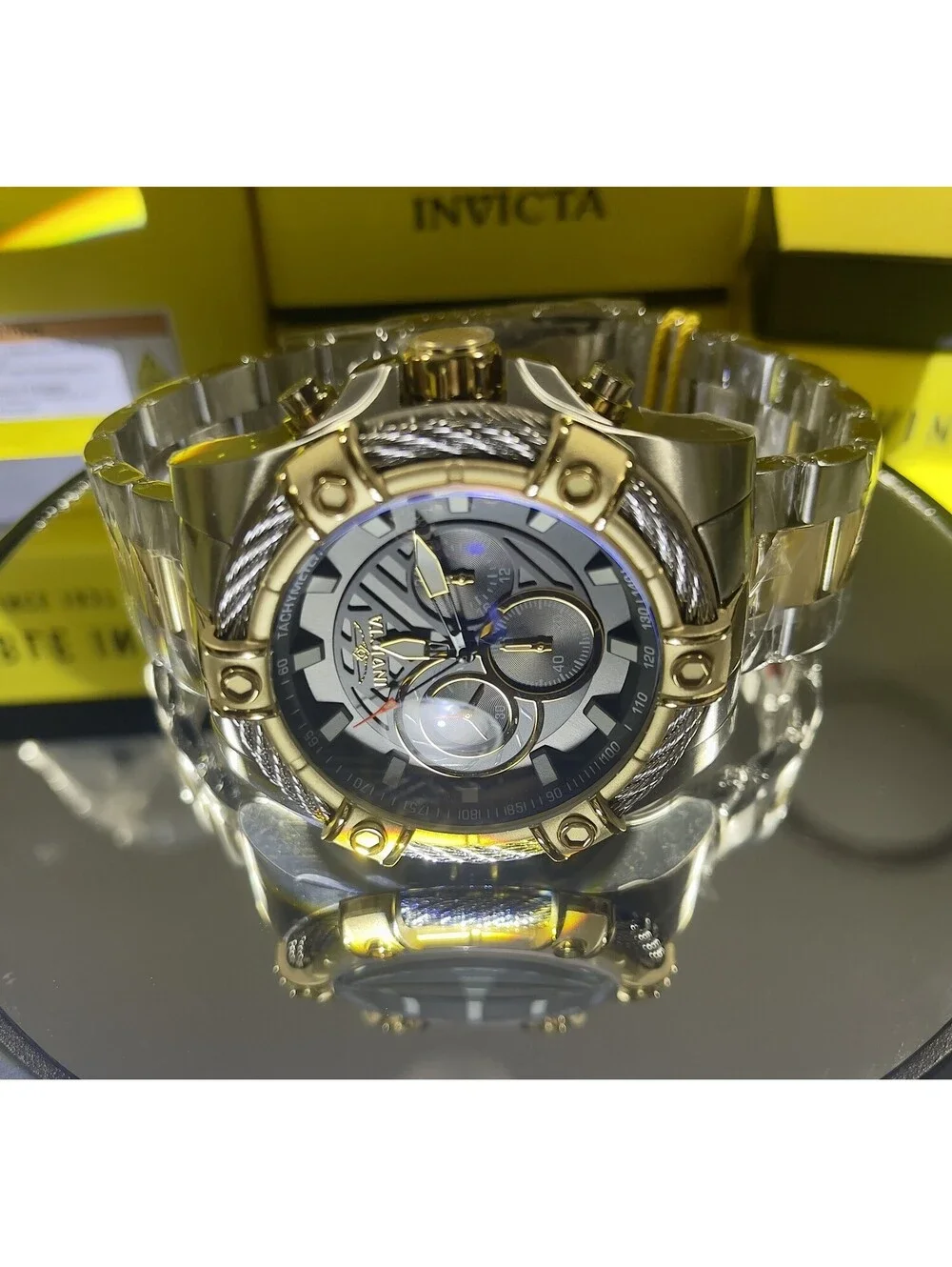 Invicta Bolt Ace Men's Watch Quartz Chronograph Gold Silver Black Steel 49748 ‼️